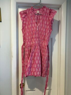 Pink Printed Mini Dress with Tie Waist